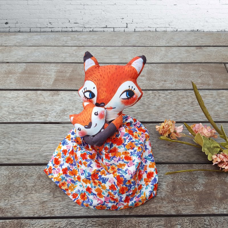 布偶公仔｜狐狸小姐和她的宝贝儿 - 玩偶/公仔 - 棉．麻 橘色