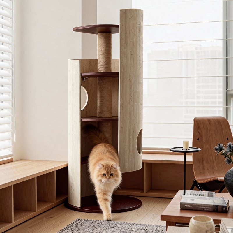 【洞叠 Hoppa | 猫跳台】 叠洞成趣 回应探索的跃动 - 抓板/跳台 - 木头 咖啡色
