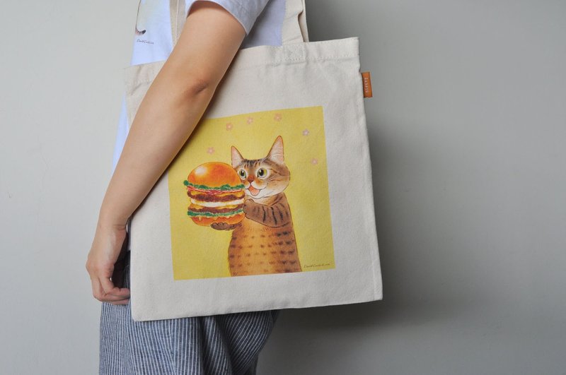 插画猫咪帆布袋-短短汉堡 - 手提包/手提袋 - 棉 
