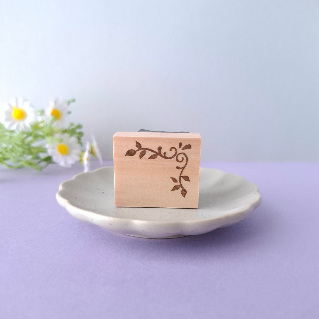古典绿色角落装饰印章 绿色 叶子 古董风格 - 印章/印台 - 橡胶 透明
