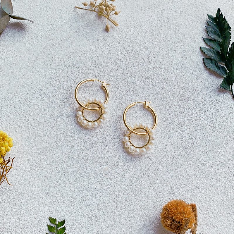 聚念合|双圈珍珠耳饰两种戴法简洁大方耳环 - 耳环/耳夹 - 珍珠 