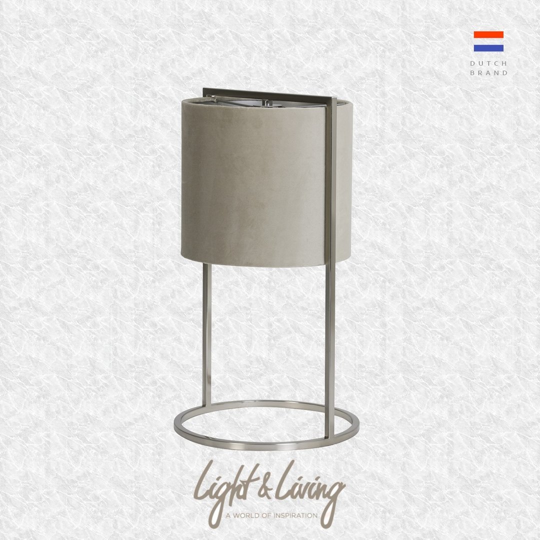 荷兰 Light & Living, Table lamp SANTOS chrome w. grey shade - 灯具/灯饰 - 其他金属 灰色