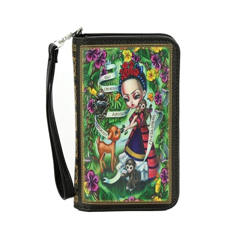 手绘风书本造型一字眉女孩手拿包 Unibrow Girl Book Wallet - 皮夹/钱包 - 人造皮革 绿色