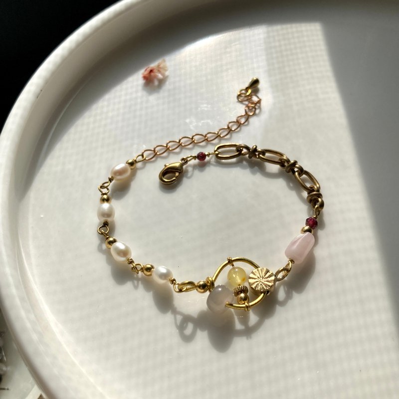 老林杂货 | 蜜蜡灰翡翠珍珠串串手链 - 手链/手环 - 珍珠 白色