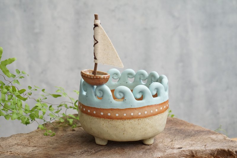帆船锅，手工陶瓷，手工制作，工艺品 - 花瓶/陶器 - 陶 蓝色