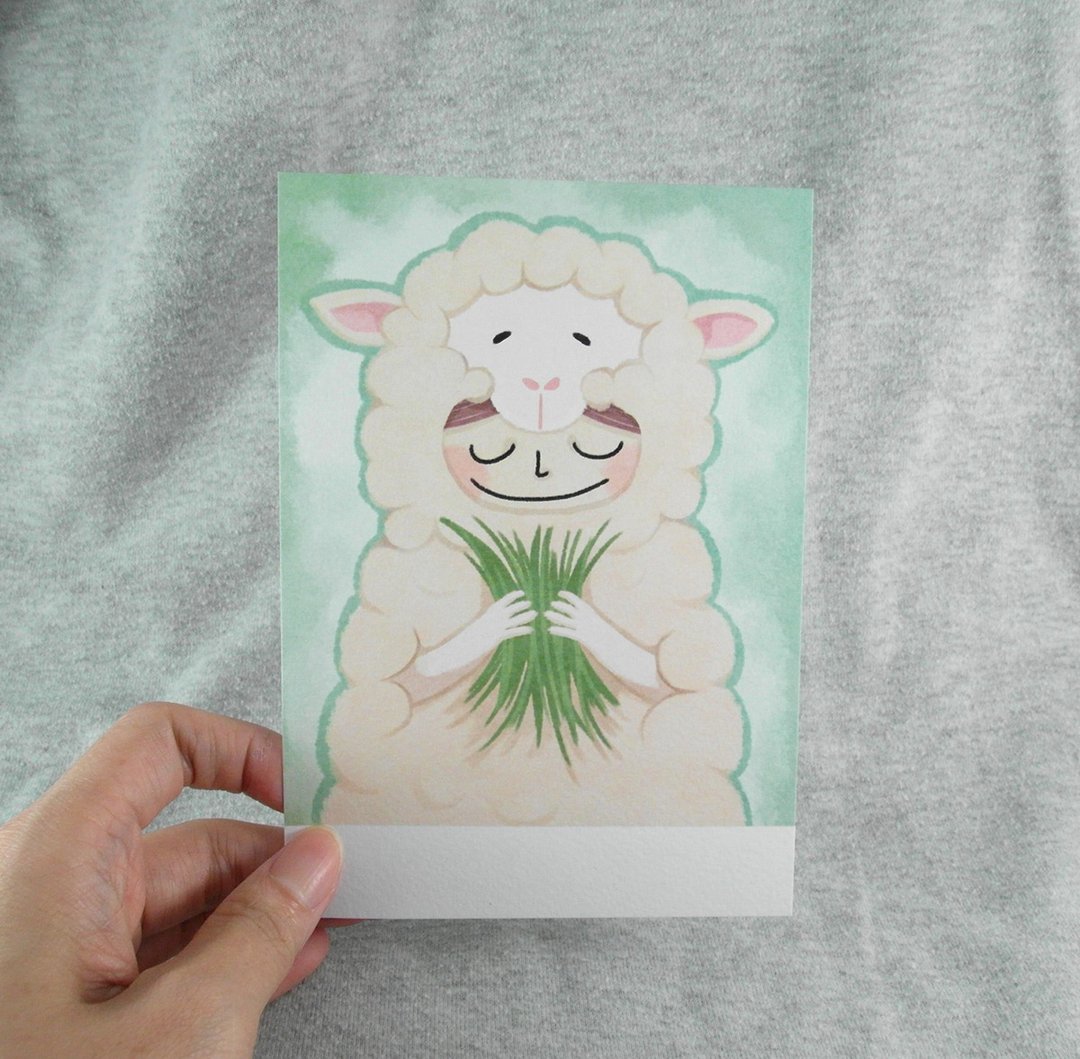 装扮动物系列：佛心羊 插画明信片 - 卡片/明信片 - 纸 白色