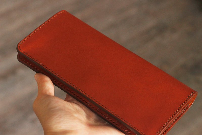 义大义栗子棕色植鞣革长夹 - 皮夹/钱包 - 真皮 咖啡色