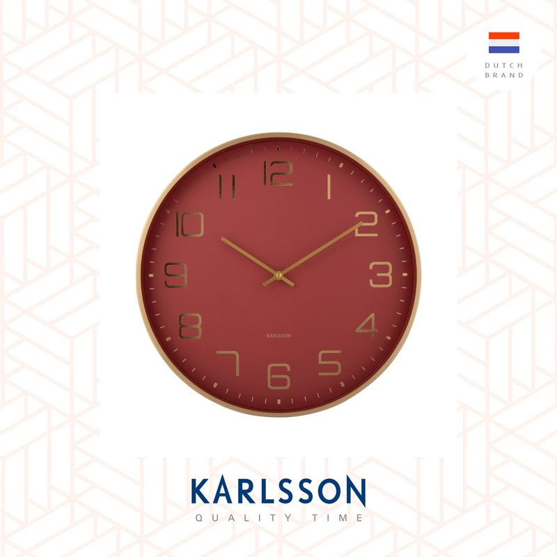荷兰Karlsson, Wall clock 40cm Elegance Glow alu. red ochre - 时钟/闹钟 - 其他金属 红色