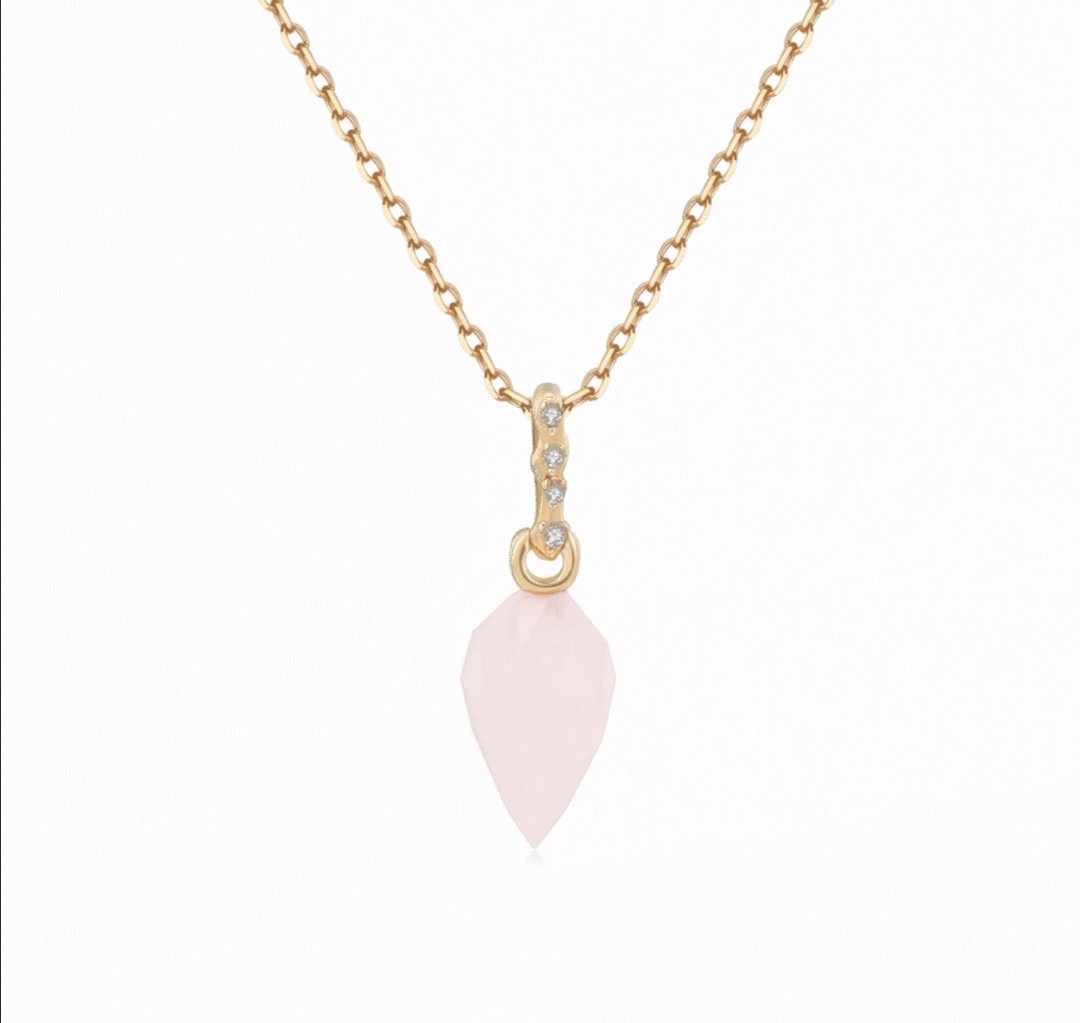 粉晶 心轮 纯银镀金 吊坠/颈链 - Heart Chakra - 项链 - 纯银 金色