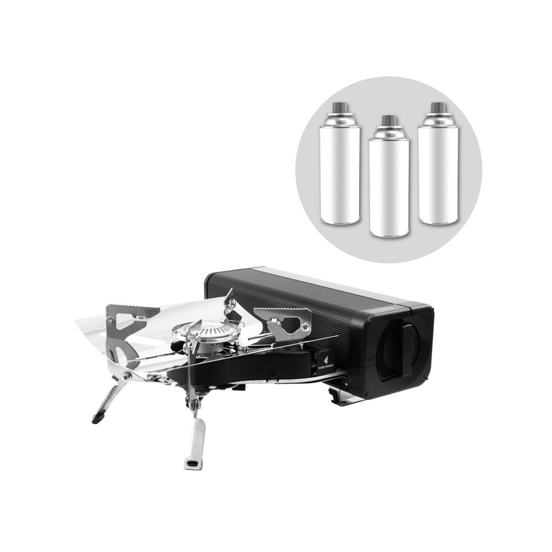 【Iwatani岩谷】Forewind折叠卡式瓦斯炉-2.2kW-黑色-赠瓦斯罐3入 - 露营用品 - 其他材质 黑色