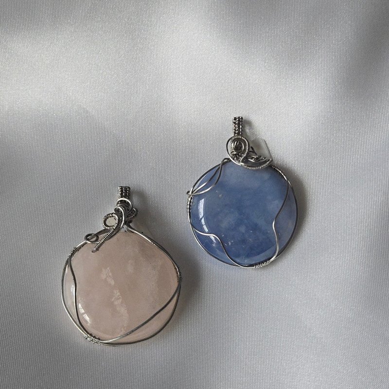 金属编织吊坠 | 粉晶 蓝文玛瑙 金属编织 不锈钢戒指 交换 - 项链 - 不锈钢 银色