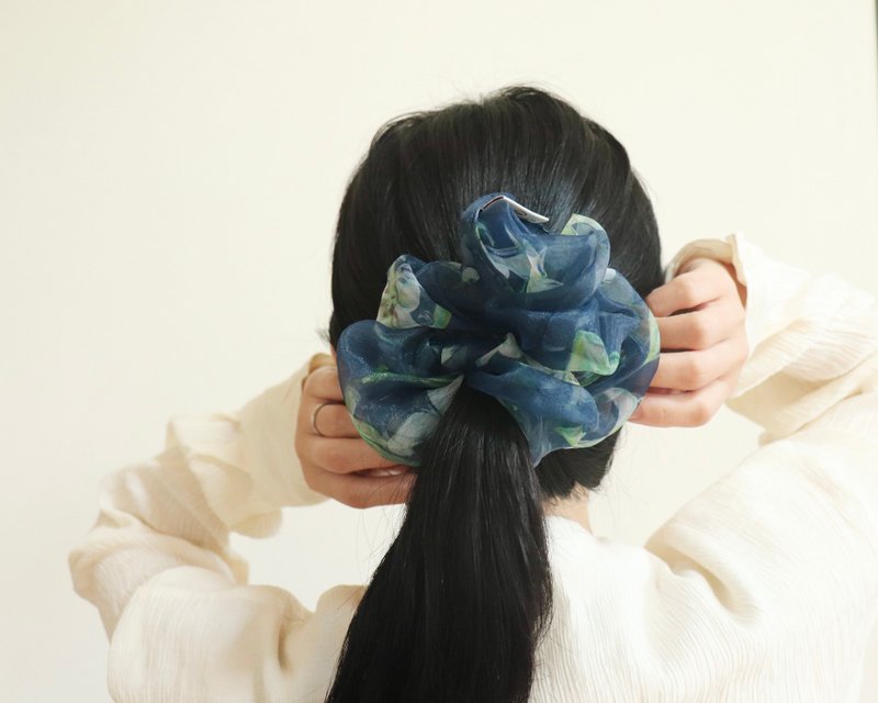 百合彩绘发圈 Asahi art style 原创织品 大尺寸发圈 - 发饰 - 橡胶 蓝色