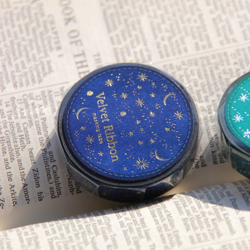 绒感织带系列｜星河蓝 烫金和纸胶带 - 纸胶带 - 纸 金色