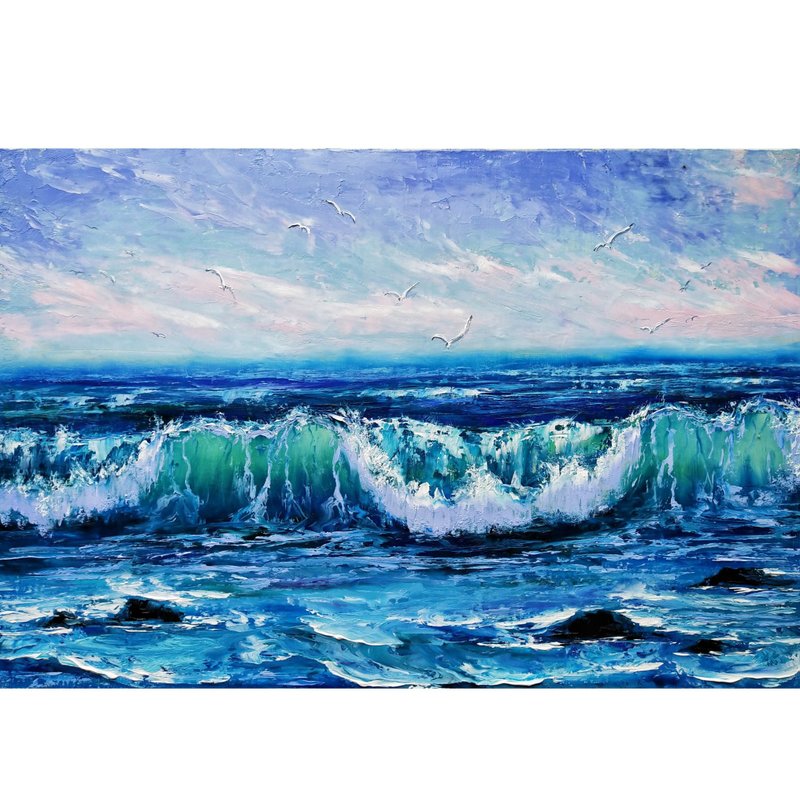 海景画波浪原创艺术海鸥画布绘画 - 海报/装饰画/版画 - 棉．麻 蓝色