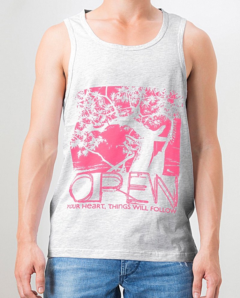 夏.缤纷_纯棉印花背心-OPEN HEART/白灰 - 男装背心 - 棉 灰色