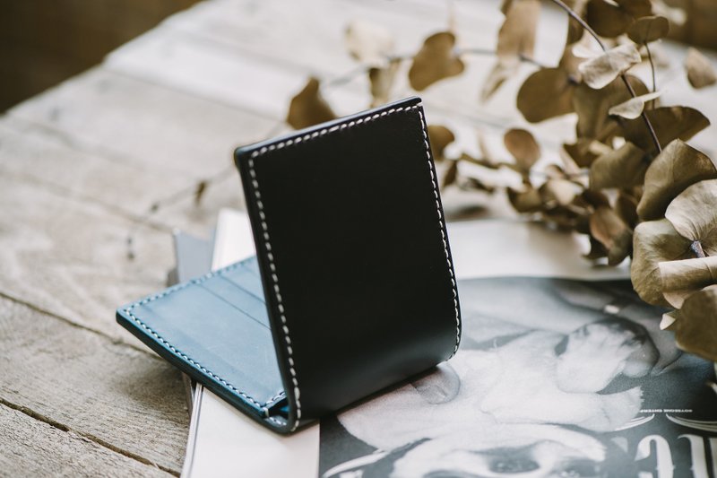 意大利Buttero手缝双色轻薄短夹 for 重新下定 - 皮夹/钱包 - 真皮 蓝色