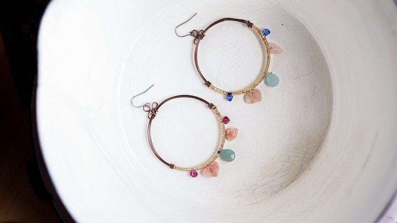 【心礼只有你】  手作天然石耳环(可换夹式) - 耳环/耳夹 - 宝石 多色