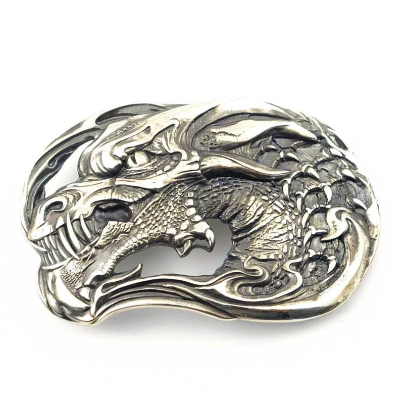 Long Dragon soild german silver belt buckle, nickel silver belt accessory - 皮带/腰带 - 其他材质 银色