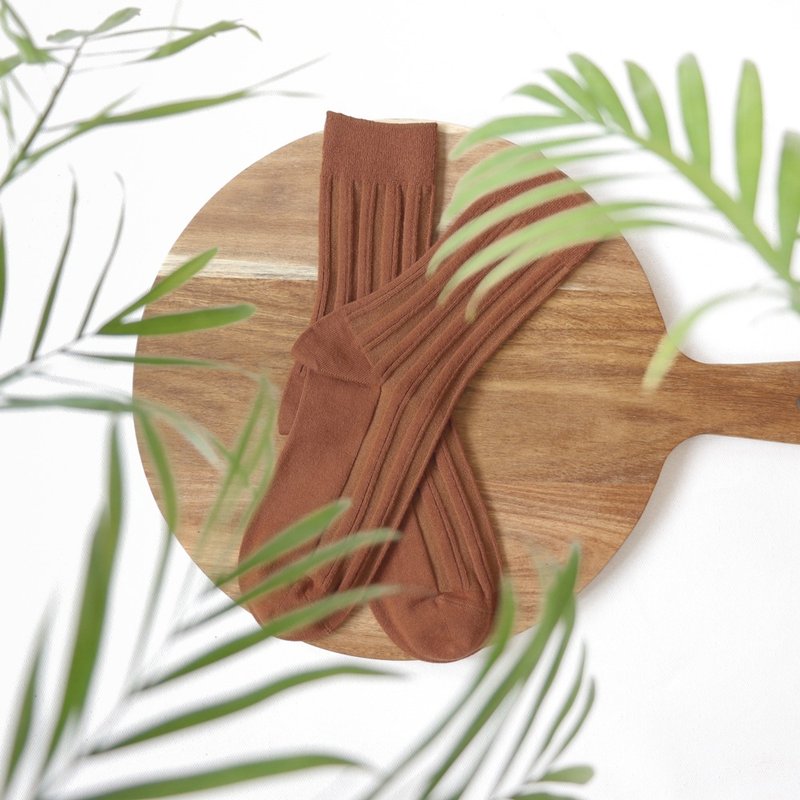 干燥感・机能美学罗纹袜∣抑菌∣马鞍棕∣22-26 cm∣双针筒、MIT - 袜子 - 棉．麻 咖啡色