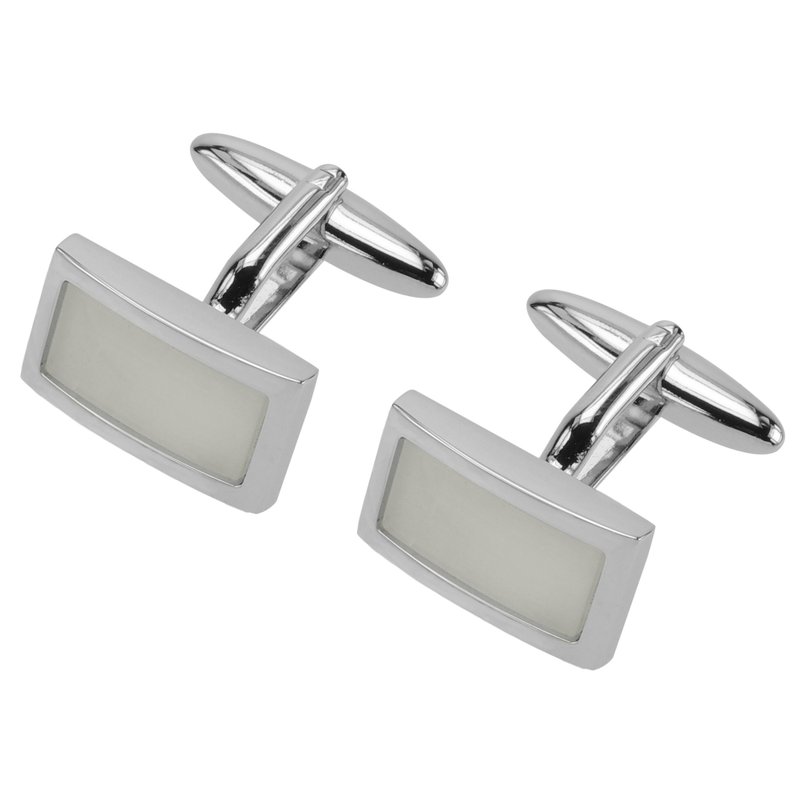 白色猫眼石袖扣 - 袖扣 - 其他金属 白色