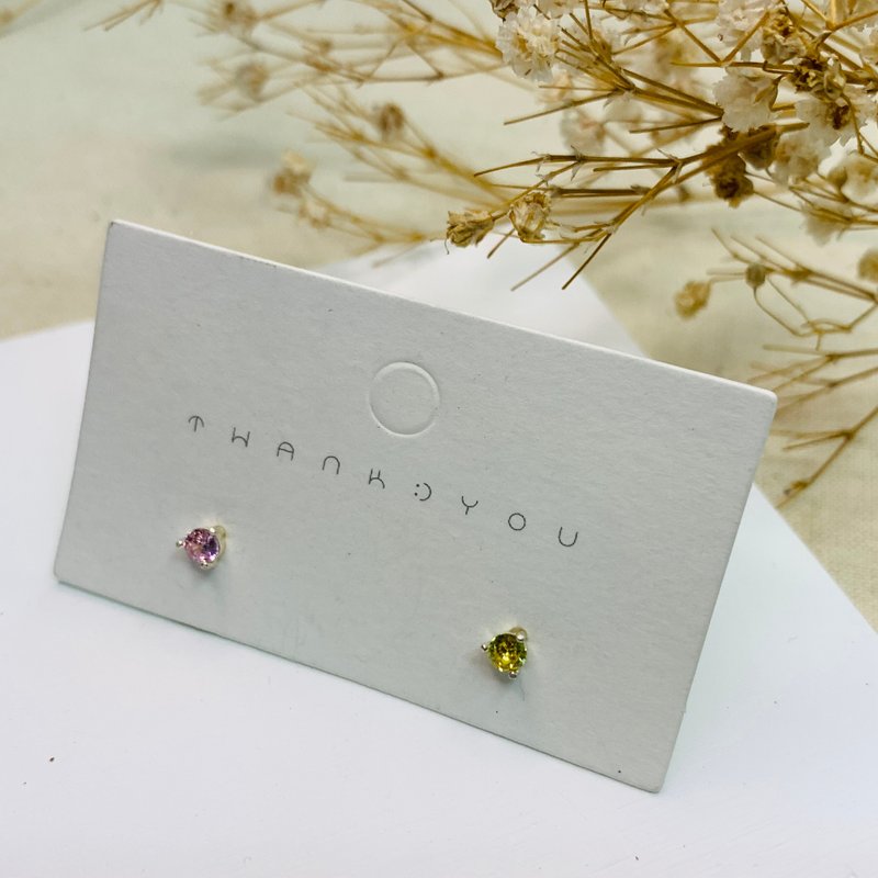 【青春】纯银-黄粉圆钻耳环 - 耳环/耳夹 - 纯银 