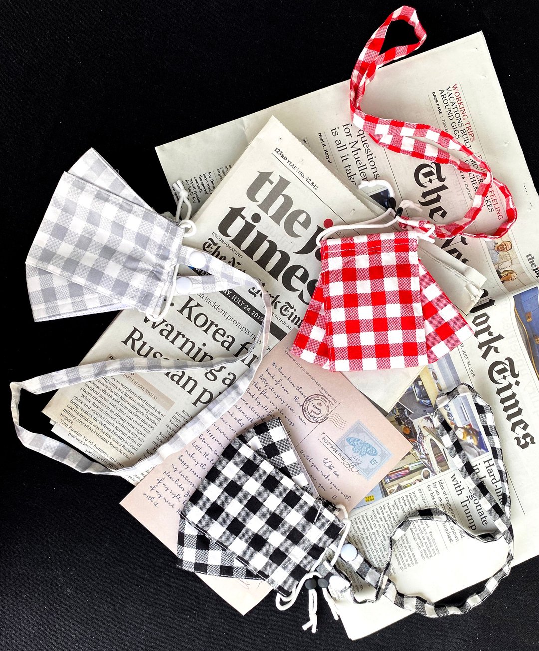 Gingham check facemask with removable strap -  4 layers 100% double yarn cotton - 口罩 - 棉 