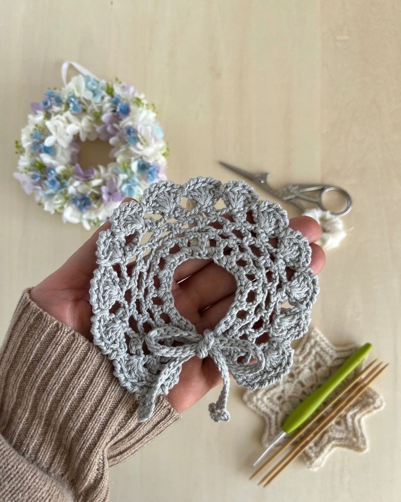 玩偶服饰 钩针编织可拆式领围 雾蓝色 - 玩具/玩偶 - 棉．麻 蓝色