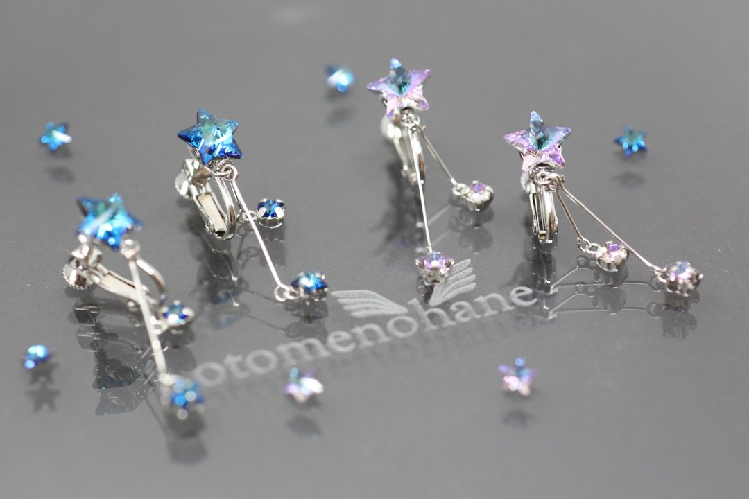 星物语 -牛郎星与织女星 - 耳针式耳环 & 夹式耳环 - 耳环/耳夹 - 水晶 蓝色
