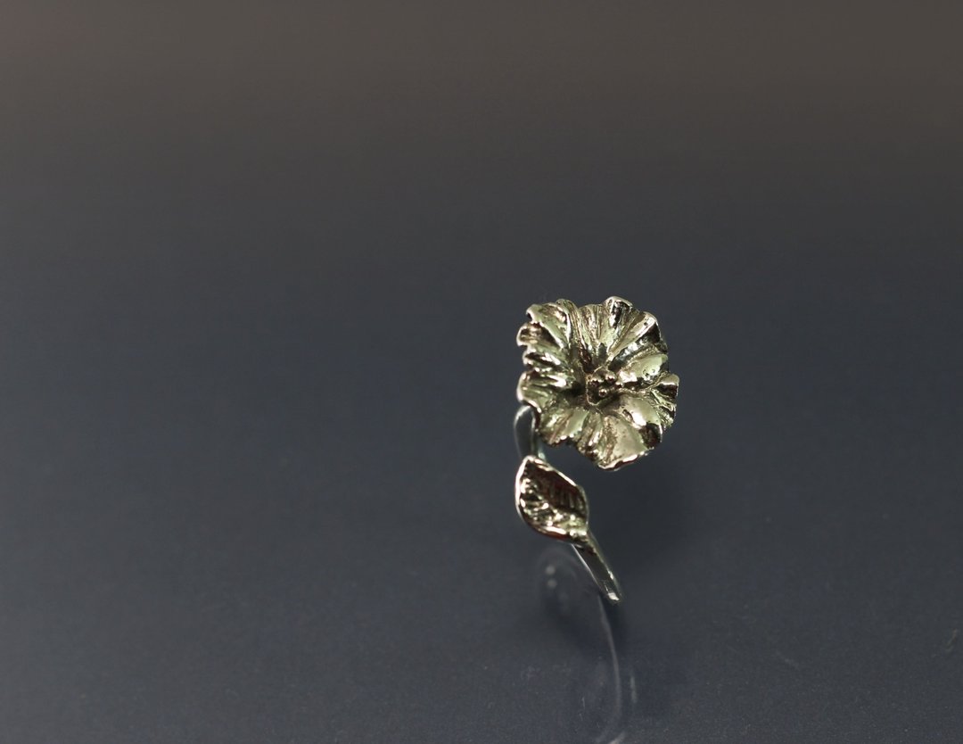 花系列-扶桑花开口925银戒 - 戒指 - 纯银 绿色