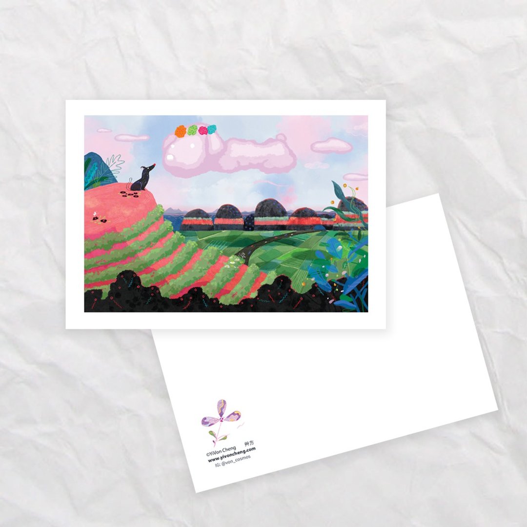 艹方明信片 台湾风景 梯田 原创插画 万用卡 文具 - 卡片/明信片 - 纸 多色