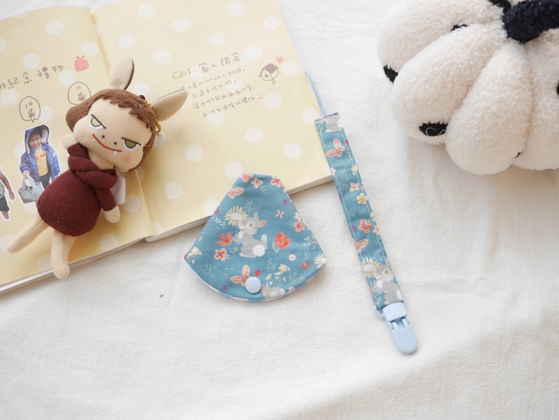 二合一奶嘴夹 奶嘴防尘套+奶嘴链 蓝底兔兔款 - 其他 - 棉．麻 蓝色
