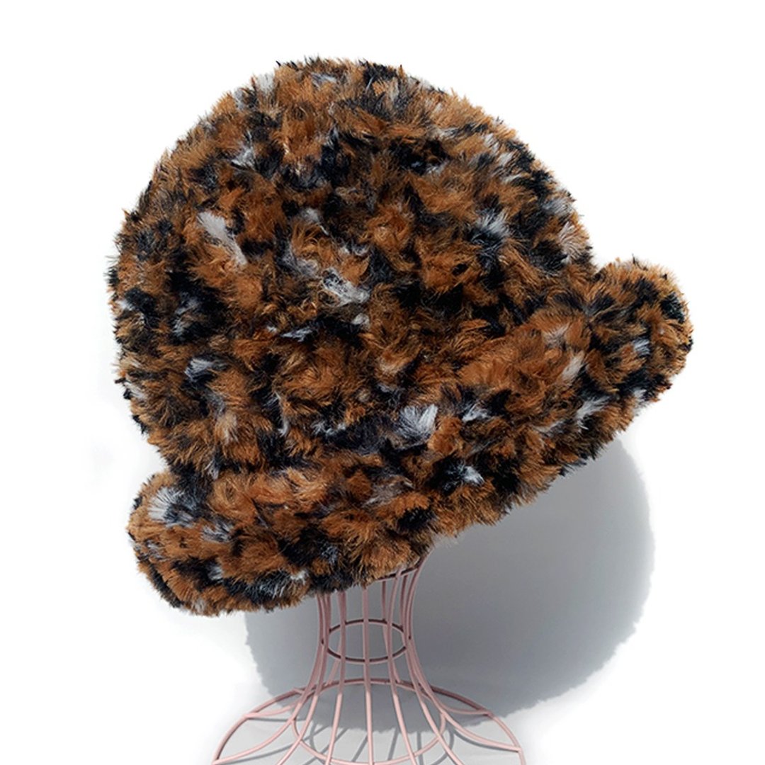 [Knit hat] Eco fur volume knit hat MIX - 帽子 - 聚酯纤维 咖啡色