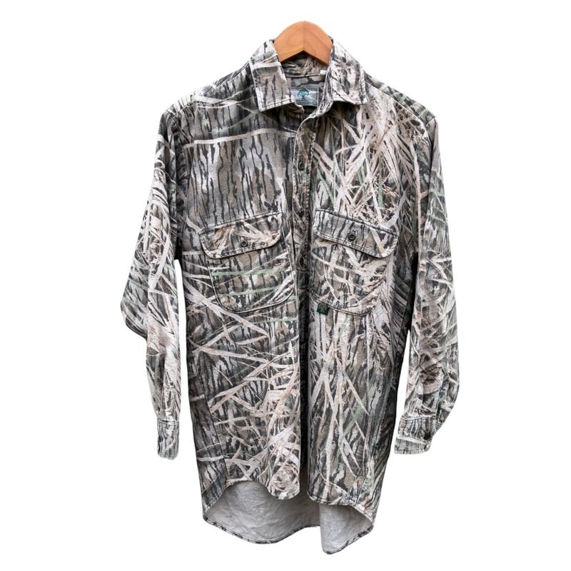 复古 Mossy Oak Shadow Grass Camo 麂皮绒衬衫 - 男装衬衫 - 棉．麻 卡其色