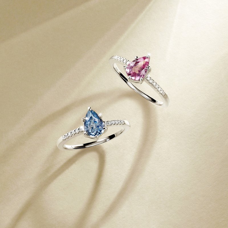 Fancy Sapphire Bianca Gemstone - 天然蓝宝石搭配真钻 - 戒指 - 贵金属 金色