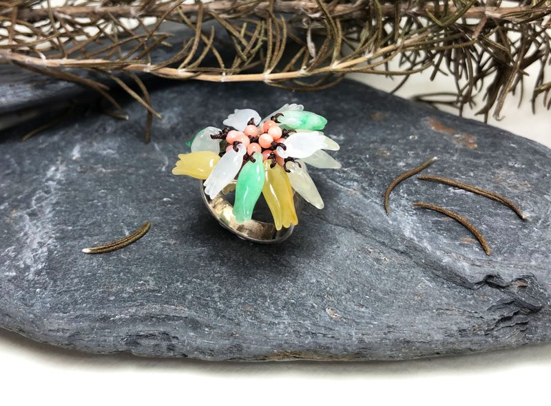 翡翠鱼花戒指 - 戒指 - 玉石 蓝色