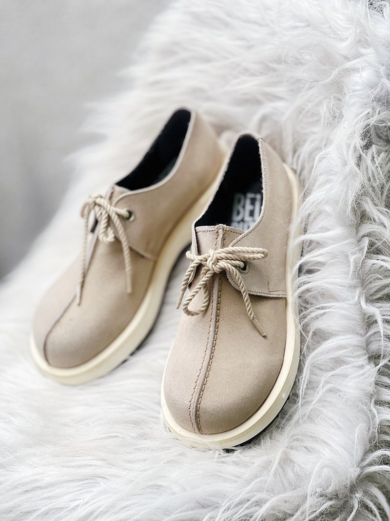 tokyo bopper / belly button 日本绝版真皮麂皮革手工鞋shoe - 其他女款皮鞋 - 真皮 卡其色
