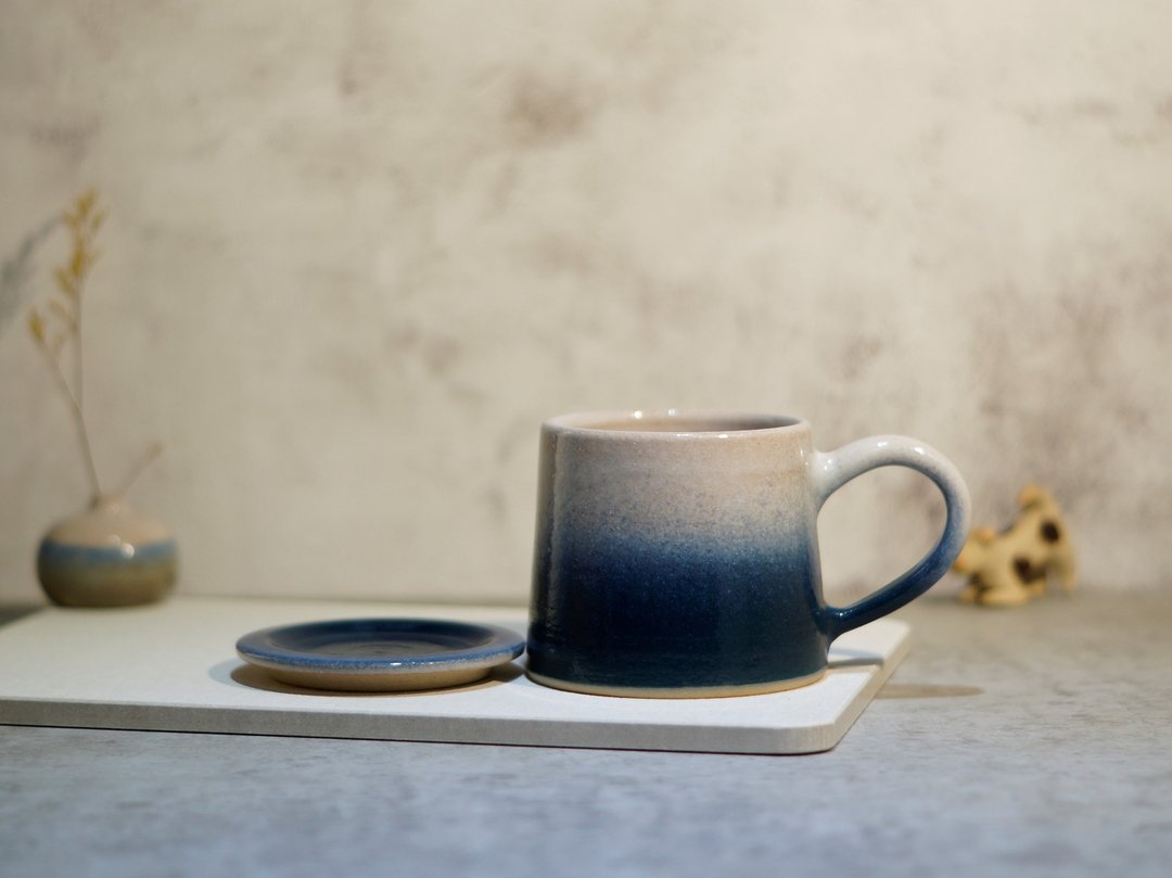 孔雀蓝白山形杯-约330ml,茶杯,马克杯,水杯,咖啡杯 - 咖啡杯/马克杯 - 陶 多色