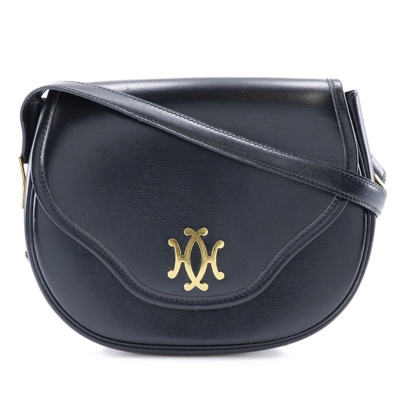 【日本直送】爱马仕 HERMES Double H 肩背包 Vintage 小牛皮 黑色/ ગલ્ડ 金属配件 女仕【二手】 - 侧背包/斜挎包 - 真皮 黑色