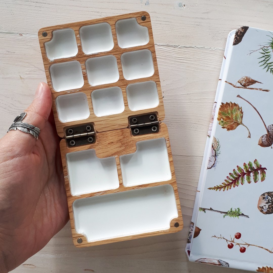 watercolor palette 9 wells, portable wooden palette, tiny palette - 手链/手环 - 木头 咖啡色