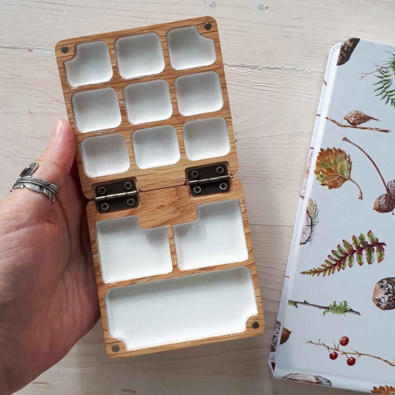 watercolor palette 9 wells, portable wooden palette, tiny palette - 手链/手环 - 木头 咖啡色
