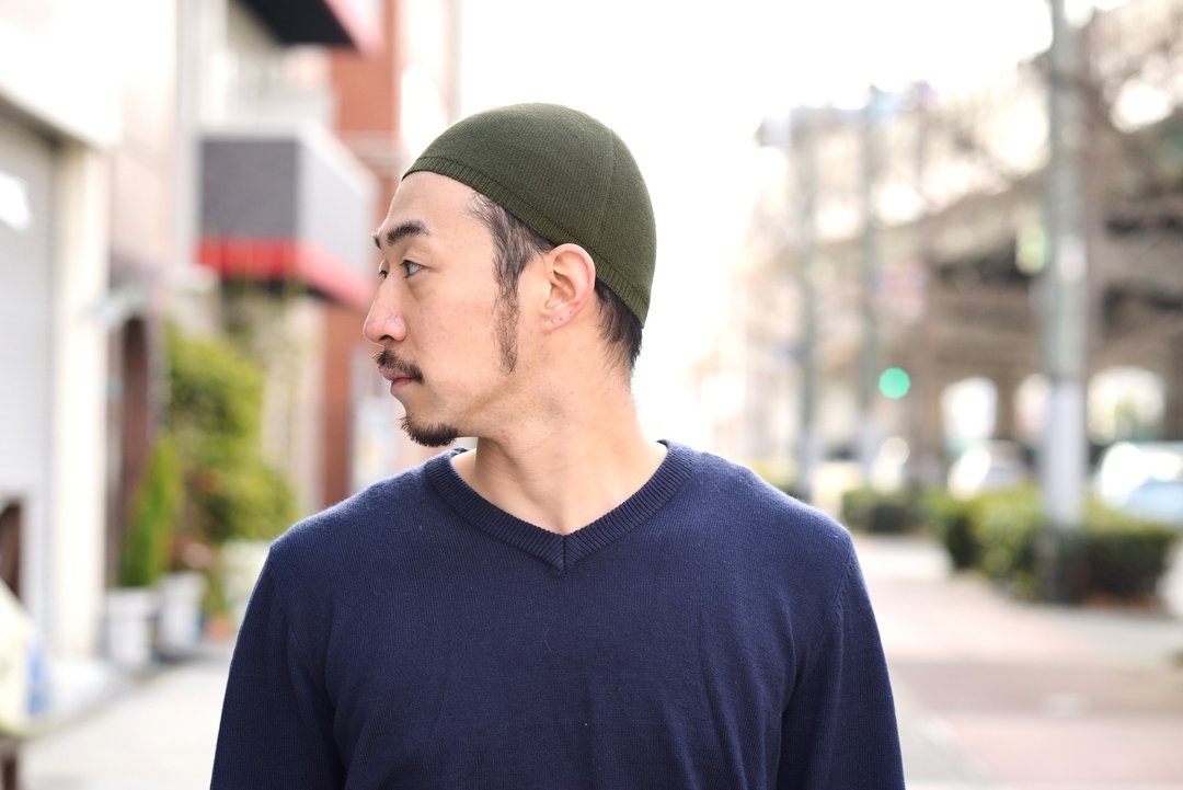 日本制无缝线有机棉短毛帽 - 帽子 - 棉 绿色