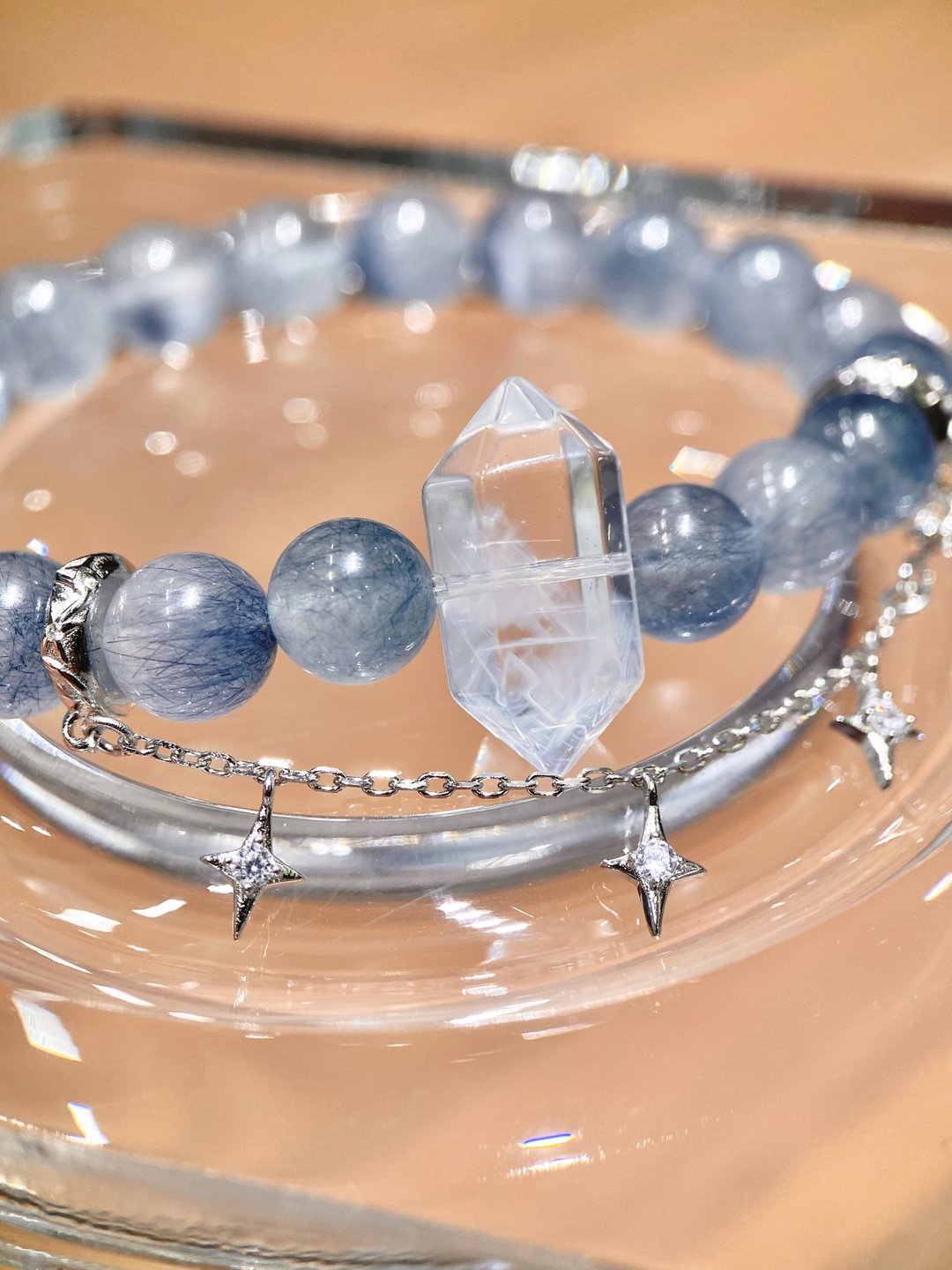 稀有天然蓝兔毛水晶+蓝针水晶+星星链8.7mm手链 - 手链/手环 - 水晶 