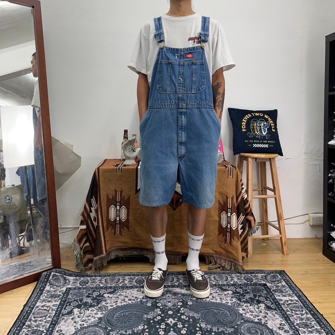 DICKIES 水洗 浅色牛仔 丹宁 吊带短裤 古着 overalls 二手 布章 - 男士短裤 - 棉 蓝色