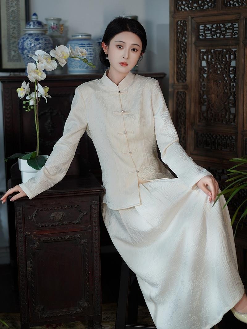 白色 中國風漢服佛系禪意套裝 新中式女裝高級茶服套裝春修行禪服 - 旗袍 - 其他人造纤维 白色