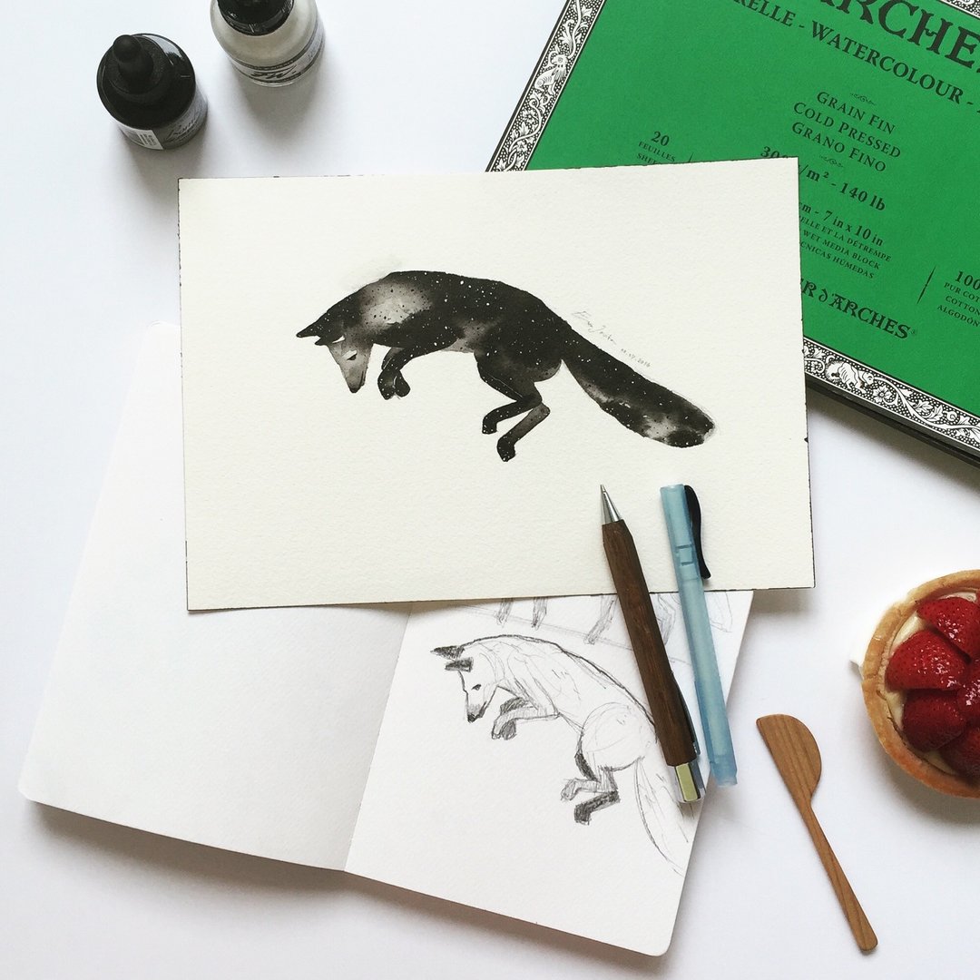 Fox in Ink 10x7 Watercolour Art Print - 海报/装饰画/版画 - 纸 