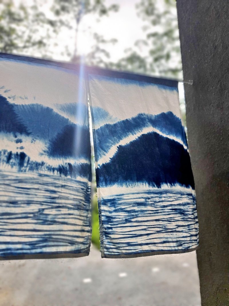 手工蓝染 山水对开门帘 - 门帘/门牌 - 棉．麻 蓝色