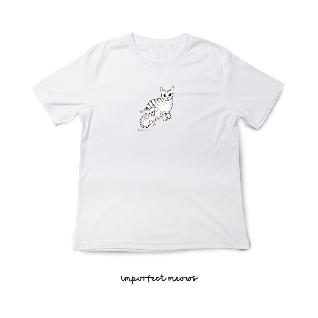 不完美猫咪 Impurfect Meows | 母女猫咪 T-Shirt - 女装 T 恤 - 棉．麻 白色