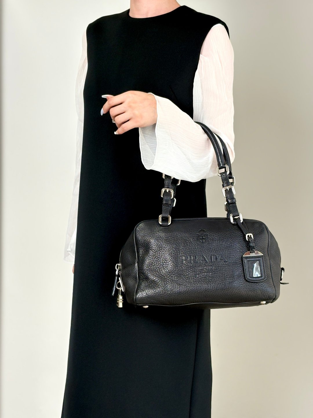 【日本直送 名牌中古包】PRADA 普拉达 手提包 黑色 Logo 皮革 迷你波士顿包 vintage 古董 ydeszs - 手提包/手提袋 - 真皮 黑色