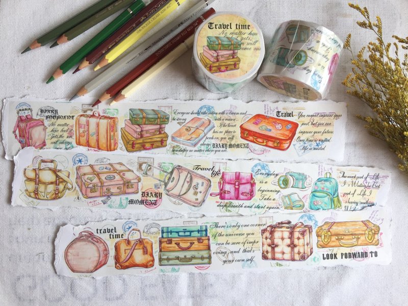 旅行时光纸胶带/附带离型纸 - 纸胶带 - 纸 咖啡色