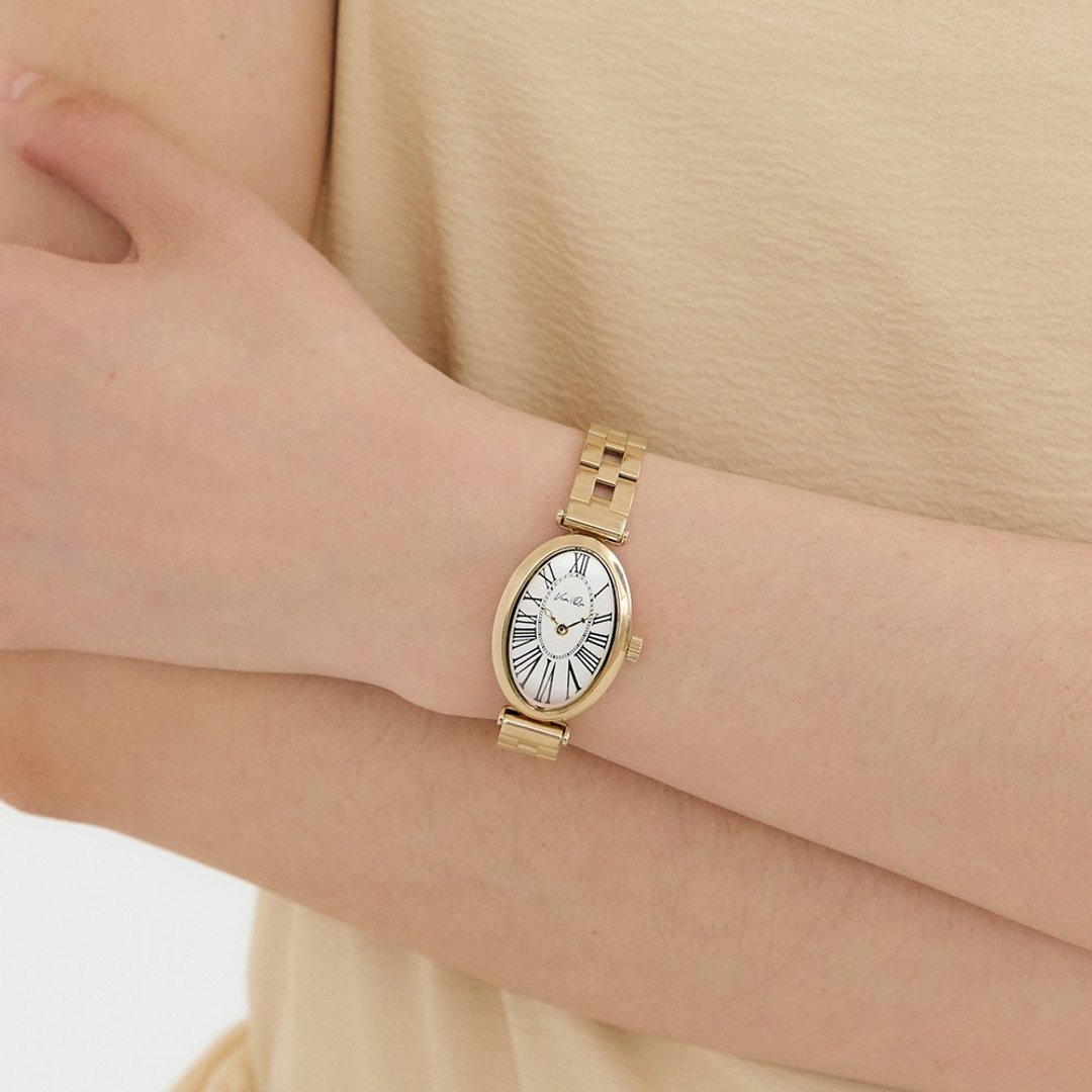 【Ven & Qu】Dome 金白腕表 – 21×31 mm 表壳  不锈钢材质 - 女表 - 不锈钢 金色
